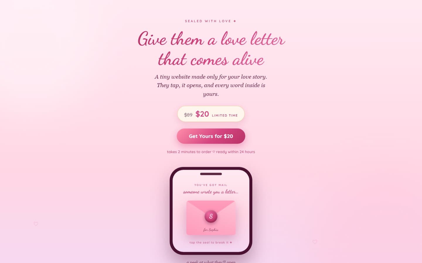 Sealed With Love landing page